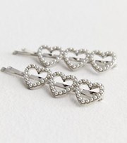 New Look 2 Pack Silver Faux Pearl Heart Hair Slides